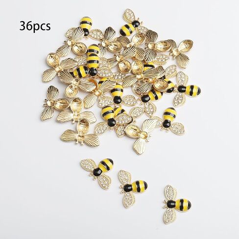 Metal Rhinestone Enamel Bee Pendant Jewelry Making Charms Bulk for Birthday Party Shiny Gifts, 36 Pieces in Kuwait
