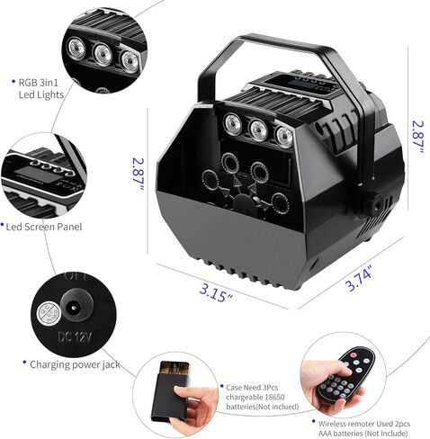 آلة فقاعات بيسون مع أضواء ليد تلقائية نفخة فقاعات للأطفال في حفلة يوم بريطانيا، تشغيل شاشة ليد أو التحكم اللاسلكي عن بعد، مستويات سرعة قابلة للتعديل، تعمل بالقابس الكهربائي أو البطارية in Kuwait