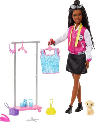 Barbie On-set Stylist Doll & 14 Accessories, Blonde Malibu Fashion Doll with Cart, Smock, Makeup Palette, Puppy & More, 3 years old and up, includes Toy in Saudi Arabia