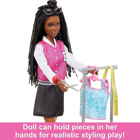 Barbie On-set Stylist Doll & 14 Accessories, Blonde Malibu Fashion Doll with Cart, Smock, Makeup Palette, Puppy & More, 3 years old and up, includes Toy in Saudi Arabia