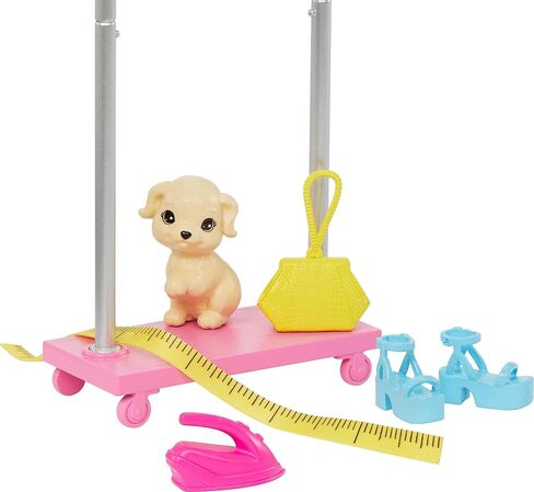Barbie On-set Stylist Doll & 14 Accessories, Blonde Malibu Fashion Doll with Cart, Smock, Makeup Palette, Puppy & More, 3 years old and up, includes Toy in Saudi Arabia
