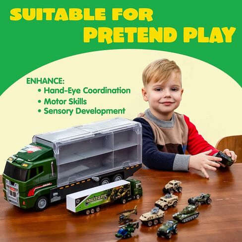 JOYIN 19 in 1 Die-cast Construction Toy Truck with Little Figures, Mini Construction Vehicles in Big Carrier Truck, Patrol Rescue Helicopter for Boys 3-9 Years Old, Kids Value Birthday Easter Gifts in Saudi Arabia