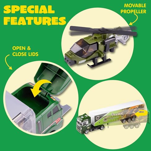 JOYIN 19 in 1 Die-cast Construction Toy Truck with Little Figures, Mini Construction Vehicles in Big Carrier Truck, Patrol Rescue Helicopter for Boys 3-9 Years Old, Kids Value Birthday Easter Gifts in Saudi Arabia