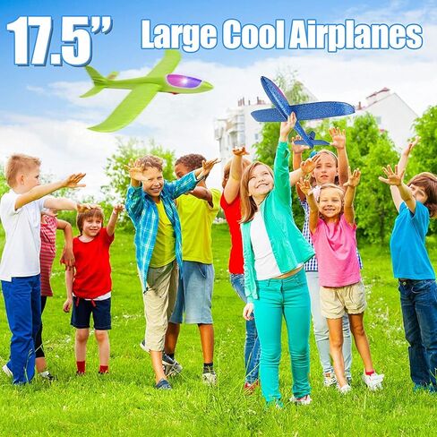 BooTaa 2 Pack LED Airplane Toys,17.5" Large Throwing Foam Plane,2 Flight Mode Glider Plane,Flying Toy for Kids,Xmas Gifts for 3 4 5 6 7 8 9 10 Years Old Boy,Outdoor Sport Toys Birthday Party Favors in Kuwait