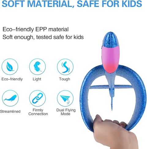 BooTaa 2 Pack LED Airplane Toys,17.5" Large Throwing Foam Plane,2 Flight Mode Glider Plane,Flying Toy for Kids,Xmas Gifts for 3 4 5 6 7 8 9 10 Years Old Boy,Outdoor Sport Toys Birthday Party Favors in Kuwait