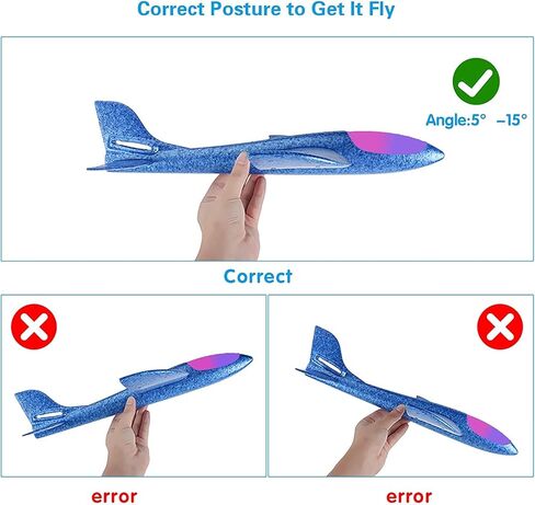 BooTaa 2 Pack LED Airplane Toys,17.5" Large Throwing Foam Plane,2 Flight Mode Glider Plane,Flying Toy for Kids,Xmas Gifts for 3 4 5 6 7 8 9 10 Years Old Boy,Outdoor Sport Toys Birthday Party Favors in Kuwait