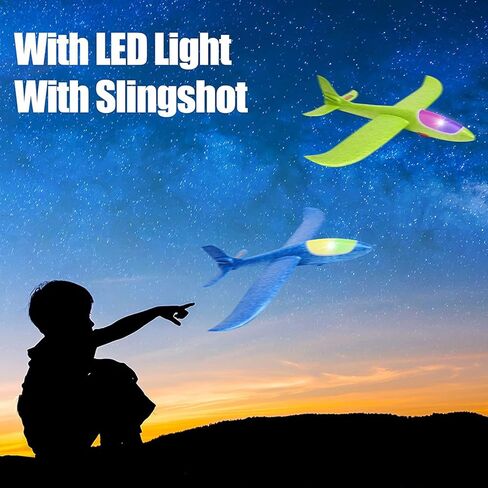 BooTaa 2 Pack LED Airplane Toys,17.5" Large Throwing Foam Plane,2 Flight Mode Glider Plane,Flying Toy for Kids,Xmas Gifts for 3 4 5 6 7 8 9 10 Years Old Boy,Outdoor Sport Toys Birthday Party Favors in Kuwait
