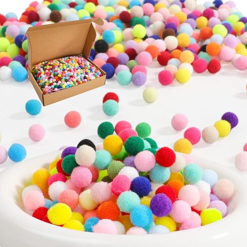 2000 قطعة من كرات بوم بوم للحرف اليدوية عالية المرونة 1 سم من هويكيو - كرات منتفخة ناعمة ومنفوشة، كرات قطنية متعددة الالوان لتزيين الفنون والحرف اليدوية in Kuwait