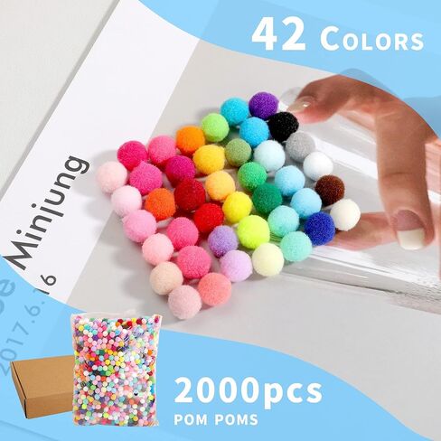 2000 قطعة من كرات بوم بوم للحرف اليدوية عالية المرونة 1 سم من هويكيو - كرات منتفخة ناعمة ومنفوشة، كرات قطنية متعددة الالوان لتزيين الفنون والحرف اليدوية in Kuwait