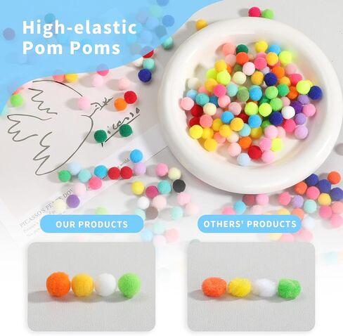 2000 قطعة من كرات بوم بوم للحرف اليدوية عالية المرونة 1 سم من هويكيو - كرات منتفخة ناعمة ومنفوشة، كرات قطنية متعددة الالوان لتزيين الفنون والحرف اليدوية in Kuwait