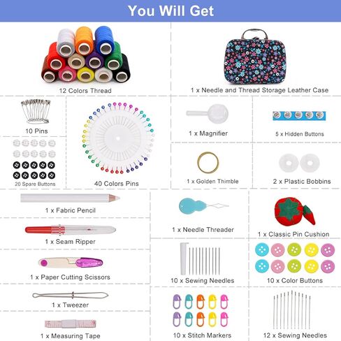 صندوق طقم خياطة محمول من 140 قطعة، مجموعة عدة خياطة فاخرة للبالغين وطلاب الجامعات والمبتدئين والطوارئ وإكسسوارات لوازم الحرف اليدوية والحياكة مع صندوق تخزين in Kuwait
