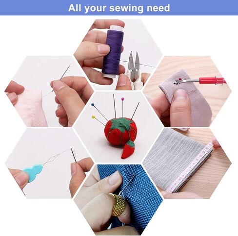 صندوق طقم خياطة محمول من 140 قطعة، مجموعة عدة خياطة فاخرة للبالغين وطلاب الجامعات والمبتدئين والطوارئ وإكسسوارات لوازم الحرف اليدوية والحياكة مع صندوق تخزين in Kuwait