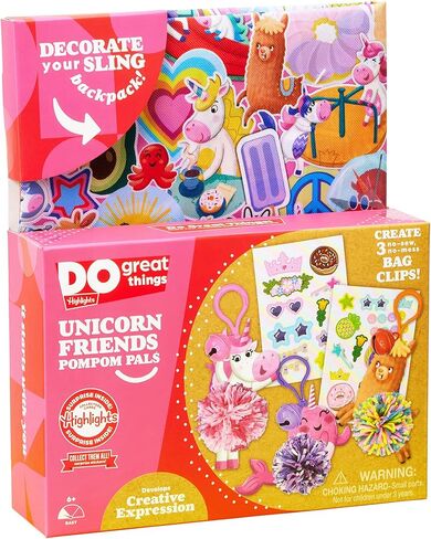 مجموعة سلاسل مفاتيح بوم بوم بوم للاطفال بتصميم يونيكورن من هايلايتز، ابتكر وتخصيص مشابك اكياس بوم بال ملونة بدون خياطة، تتضمن شنطة ظهر قابلة لاعادة الاستخدام للتخزين بدون فوضى، للاعمار من 6 سنوات فما in Kuwait