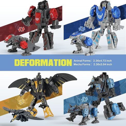 11 Shapes Dinosaur Transforming Robot Toys for Kids 6+, 4 Packs STEM Transformed Action Figure, 4-in-1 DinoRobot Alloy Model Toys, Birthday Gifts for Boys Girls Age 6 7 8 9 10+ Year Old in Saudi Arabia