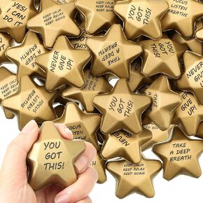 Deekin 36 Pieces Star Stress Balls Mini Foam Ball Stress Relief Toys for Teens and Adults Student Bag Fillers, Gold(Smile,1.6 Inch) in Kuwait
