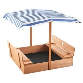 صندوق رمل خشبي مع مظلة للاطفال من عمر 3-8 سنوات من جولاسون، صندوق رمل مع غطاء سقف قابل للسحب لحديقة الفناء الخلفي، حفرة رمل مع مقعدين قابلين للطي للفناء الخارجي، ازرق in Kuwait