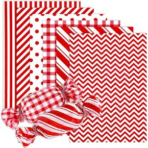 Whaline 120 Sheets Minimalists Christmas Tissue Paper Plaids Dots Stripes Print Gift Wrapping Paper Red White Art Craft Paper for DIY Winter Xmas Wedding Anniversary Birthday Party Decor
