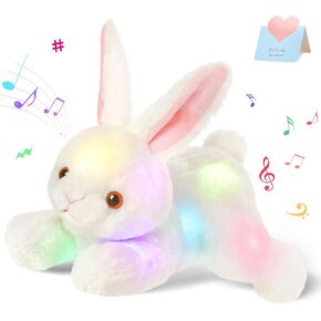 Light up Music Plush Bunny Rabbit Stuffed Animal Rabbit Plushie Toy Glow in The Dark Bedtime Companion Easter Bunny Gift for Kids, 14’’Best Gifts for Easter Day(LED & Musical)