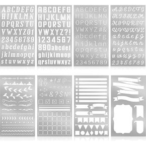 Lewtemi 8 Pcs 4 x 7 Inch Metal Letter Number Stencils Stainless Steel Metal Alphabet Stencils for Engraving Painting Journaling Bookmark Flower Vines DIY(Stylish Style)
