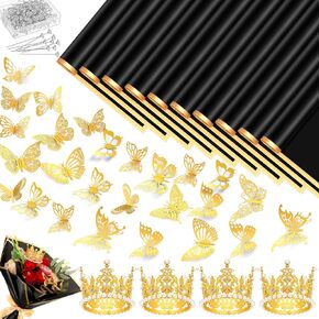 Seajan Flower Wrapping Paper Bouquet Accessories with 40 Sheets Flower Wrapping Paper 4pcs Crowns for Bouquet of Flowers 60pcs 3D Butterfly Wall Decor and 100 Flower Pins for Wedding Birthday Party