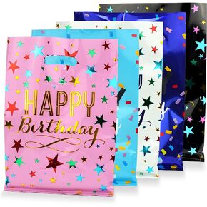 HAPMARS 50 Pcs Party Favor Bag, Birthday Goodie Candy Bags, Starry Polka dots Goodie Bags with Handles, Party Treat Bags for Kids Baby Girls & Boys, Plastic Loot Gift Bag Bulk for Baby Showers, Party