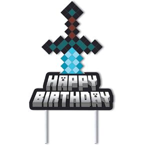 Mining Craft Pixel Gamer Gaming Birthday Cake Topper Video Game Mine Party