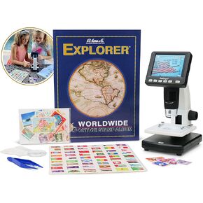 IQCREW by AmScope Kid's Premium Portable LCD Color Digital Microscope with Explorer's Worldwide Stamp Collecting Kit in Saudi Arabia