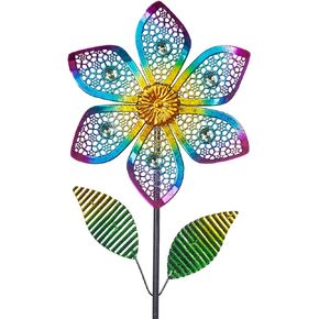 Wind Spinner with Metal Stake, Outdoor Garden Pinwheels Spinners Hollow-Out Flower Shape Design for Yard Lawn Patio Decor