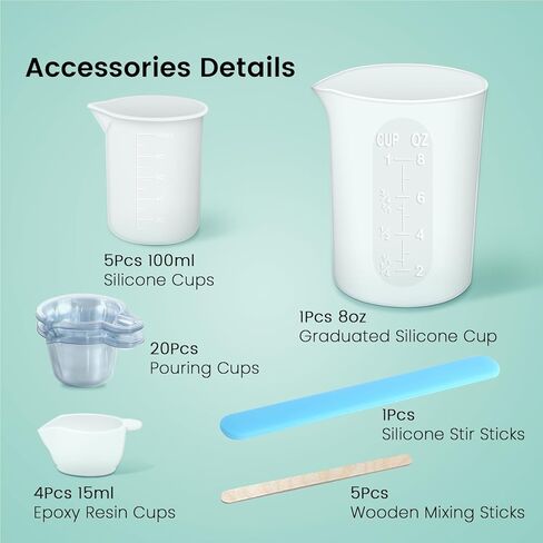 مجموعة أدوات قياس أكواب السيليكون 36 قطعة من الراتنج - أكواب خلط الراتنج 250 مل/8 أونصة و100 مل، ماصات عصي التحريك من السيليكون، سهلة التنظيف، غير سامة، لوازم راتنجات الإيبوكسي المتينة للقوالب والطلاء وصناعة المجوهرات in Kuwait
