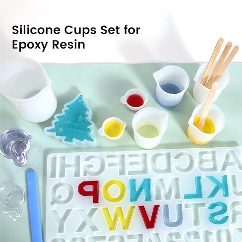 مجموعة أدوات قياس أكواب السيليكون 36 قطعة من الراتنج - أكواب خلط الراتنج 250 مل/8 أونصة و100 مل، ماصات عصي التحريك من السيليكون، سهلة التنظيف، غير سامة، لوازم راتنجات الإيبوكسي المتينة للقوالب والطلاء وصناعة المجوهرات in Kuwait