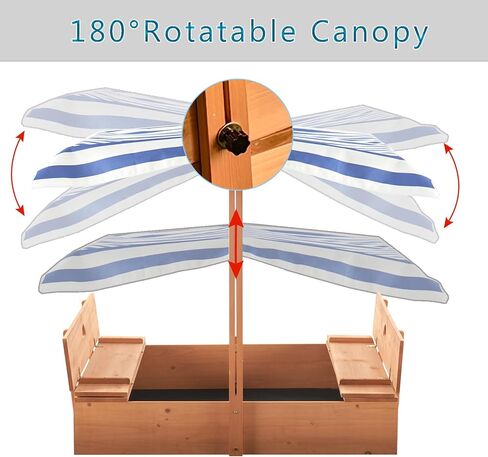 صندوق رمل خشبي مع مظلة للاطفال من عمر 3-8 سنوات من جولاسون، صندوق رمل مع غطاء سقف قابل للسحب لحديقة الفناء الخلفي، حفرة رمل مع مقعدين قابلين للطي للفناء الخارجي، ازرق in Kuwait