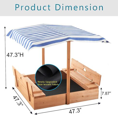 صندوق رمل خشبي مع مظلة للاطفال من عمر 3-8 سنوات من جولاسون، صندوق رمل مع غطاء سقف قابل للسحب لحديقة الفناء الخلفي، حفرة رمل مع مقعدين قابلين للطي للفناء الخارجي، ازرق in Kuwait