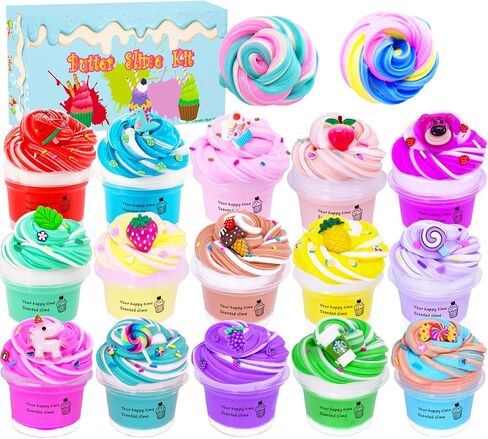 15 Packs Butter Slime Kit,Non Sticky,Super Soft Sludge Toy,Birthday Gifts for Kids,DIY Butter Slime Party Favor for Girls & Boys in Saudi Arabia
