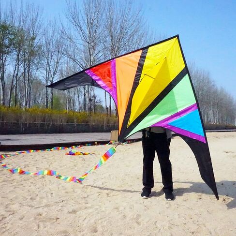 Besra Rainbow Delta Kite طائرة ورقية ذات خط واحد مع ذيل طويل للأطفال والكبار، رياضات ممتعة في الهواء الطلق للشاطئ والمنتزه in Kuwait