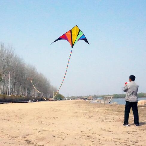 Besra Rainbow Delta Kite طائرة ورقية ذات خط واحد مع ذيل طويل للأطفال والكبار، رياضات ممتعة في الهواء الطلق للشاطئ والمنتزه in Kuwait