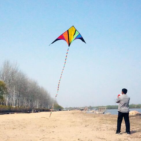 Besra Rainbow Delta Kite طائرة ورقية ذات خط واحد مع ذيل طويل للأطفال والكبار، رياضات ممتعة في الهواء الطلق للشاطئ والمنتزه in Kuwait