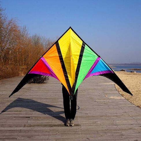 Besra Rainbow Delta Kite طائرة ورقية ذات خط واحد مع ذيل طويل للأطفال والكبار، رياضات ممتعة في الهواء الطلق للشاطئ والمنتزه in Kuwait