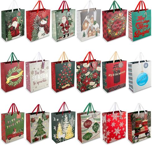 Bulk Christmas Gift Bags Large -18 Creative Elegant Designs- Large Christmas Bags for Gifts with Christmas Tissue Paper Gift Wrap-Holiday Gift Bags Bulk -Large Xmas Gift Bags-12.75"X10.25"X4.5" inches in Kuwait