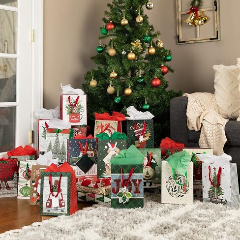 Bulk Christmas Gift Bags Large -18 Creative Elegant Designs- Large Christmas Bags for Gifts with Christmas Tissue Paper Gift Wrap-Holiday Gift Bags Bulk -Large Xmas Gift Bags-12.75"X10.25"X4.5" inches in Kuwait