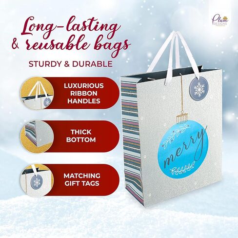 Bulk Christmas Gift Bags Large -18 Creative Elegant Designs- Large Christmas Bags for Gifts with Christmas Tissue Paper Gift Wrap-Holiday Gift Bags Bulk -Large Xmas Gift Bags-12.75"X10.25"X4.5" inches in Kuwait