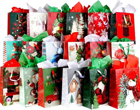 Bulk Christmas Gift Bags Large -18 Creative Elegant Designs- Large Christmas Bags for Gifts with Christmas Tissue Paper Gift Wrap-Holiday Gift Bags Bulk -Large Xmas Gift Bags-12.75"X10.25"X4.5" inches in Kuwait