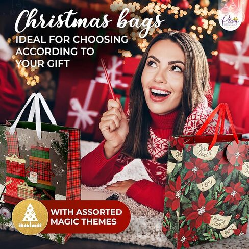 Bulk Christmas Gift Bags Large -18 Creative Elegant Designs- Large Christmas Bags for Gifts with Christmas Tissue Paper Gift Wrap-Holiday Gift Bags Bulk -Large Xmas Gift Bags-12.75"X10.25"X4.5" inches in Kuwait