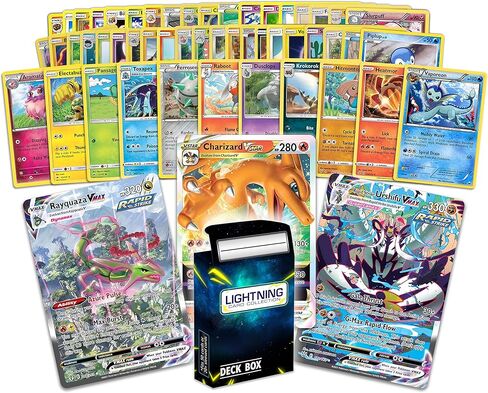 3 حزمة في ماكس غير مكررة تتضمن بطاقات نادرة للغاية بطاقات رينبو نادرة مع صندوق سطح مجموعة بطاقات لايتننج متوافق مع بطاقات بوكيمون in Kuwait