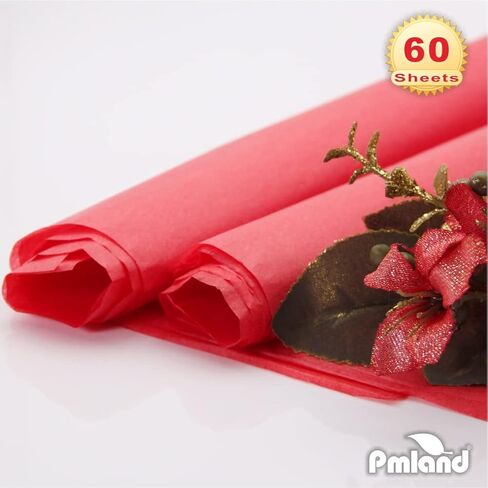 مناديل تغليف الهدايا PMLAND - لون أحمر - 20 بوصة × 26 بوصة 60 ورقة in Kuwait