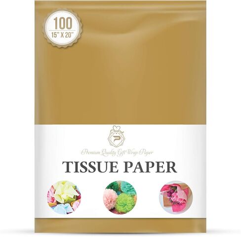 Premium Quality Gift Wrap Paper 100 Sheets Bulk Gift Wrap Tissue Paper, 15" X 20" Gold in Kuwait