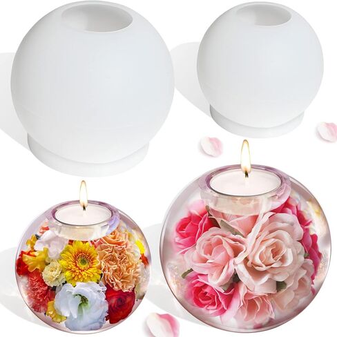 قوالب حامل شموع صغيرة من الراتنج، حامل شموع كروي كبير من الراتنج، 4 انش و3.2 انش، قالب راتنج دائري من السيليكون، عبوة من قطعتين in Kuwait