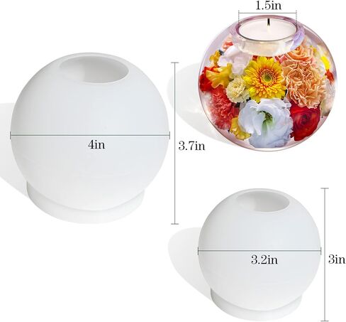 قوالب حامل شموع صغيرة من الراتنج، حامل شموع كروي كبير من الراتنج، 4 انش و3.2 انش، قالب راتنج دائري من السيليكون، عبوة من قطعتين in Kuwait