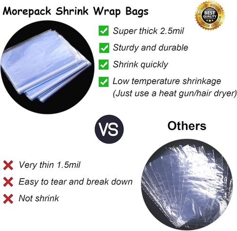 أكياس سلة تغليف قابلة للانكماش من Morepack، 10 قطع مقاس 18 × 22 بوصة أكياس تغليف قابلة للانكماش من PVC لسلة الهدايا in Kuwait