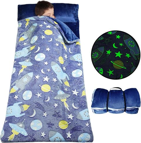 أكياس نوم للأطفال، حقيبة نوم تتوهج في الظلام للأطفال، سجادة قيلولة للأطفال الصغار مع وسادة وبطانية للنوم والرعاية النهارية ومرحلة ما قبل المدرسة (62 بوصة × 28 بوصة) in Kuwait