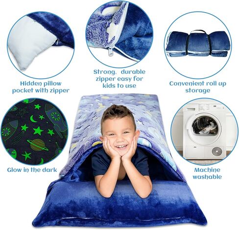 أكياس نوم للأطفال، حقيبة نوم تتوهج في الظلام للأطفال، سجادة قيلولة للأطفال الصغار مع وسادة وبطانية للنوم والرعاية النهارية ومرحلة ما قبل المدرسة (62 بوصة × 28 بوصة) in Kuwait